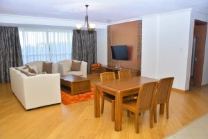 Living room overview at The Moon Serenity Lymack Suites furnished apartment in Fourways Nairobi