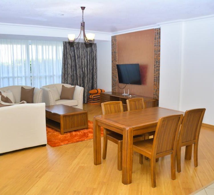 Living room overview at The Moon Serenity Lymack Suites furnished apartment in Fourways Nairobi