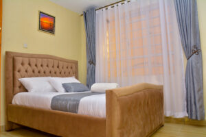 Elegant bedroom at The Moon Serenity Furnished Apartments Thindigua Branch near Kiambu Road